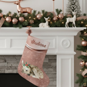 Calcetín Navideño Pequeño Rosa Gold Sparkle Deer Fawn Personalizado