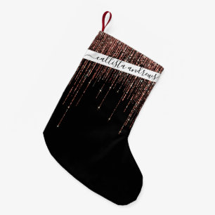 Calcetín Navideño Pequeño Rosa negro de lujo Oro Sparkly Purpurina Fringe
