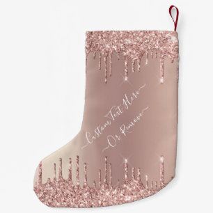 Calcetín Navideño Pequeño Rosa Oro Purpurina Rubor Perforaciones de espuma P