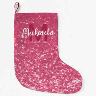 Calcetín Navideño Pequeño Rosa rosa claro chispas purpurina Monograma