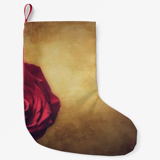 Calcetín Navideño Pequeño Rosa rosa florecimiento abstracto romántico (Anverso)