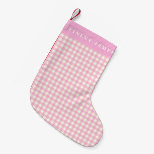 Calcetín Navideño Pequeño Rosa Vintage y Cuadros de Gingham Personalizados