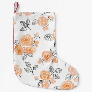 Calcetín Navideño Pequeño Rosas de acuarela: fondo blanco de tinta