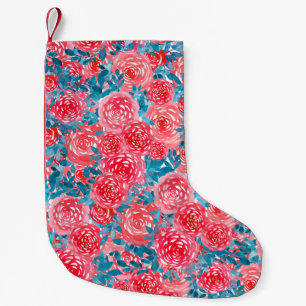 Calcetín Navideño Pequeño Rosas de acuarela Tapiz floral
