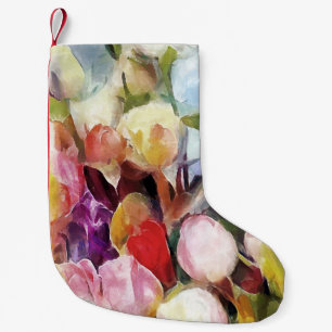 Calcetín Navideño Pequeño Rosas modernos Tulips Bouquet: Resumen de pintura
