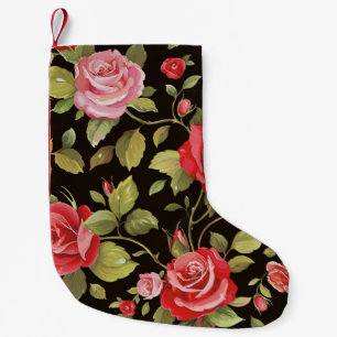 Calcetín Navideño Pequeño Rosas rosas rosas: elegante patrón floral.