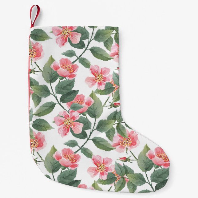 Calcetín Navideño Pequeño Rosas silvestres acuarela Floral Seamless (Anverso)