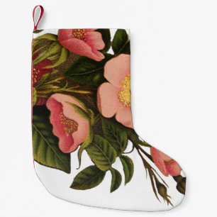 Calcetín Navideño Pequeño Rosas Vintage Hermosas Rosas Botánicas Rosadas