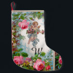 CALCETÍN NAVIDEÑO PEQUEÑO ROSOS Y FLORES ROMÁNTICOS DE ÁNGEL ROMÁNTICO<br><div class="desc">Elegante diseño de monograma,  rosas rosas rosas rosas con diseño cupido ,  de estilo vintage para Navidades y gráficos digitales de San Valentín y el Día de los 39 por Bulgan Lumini (c)</div>
