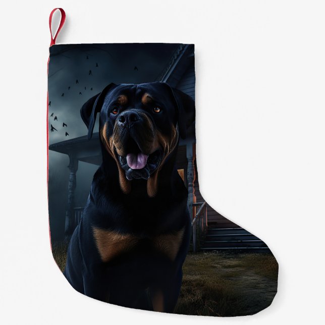 Calcetín Navideño Pequeño Rottweiler Halloween Scary (Anverso)