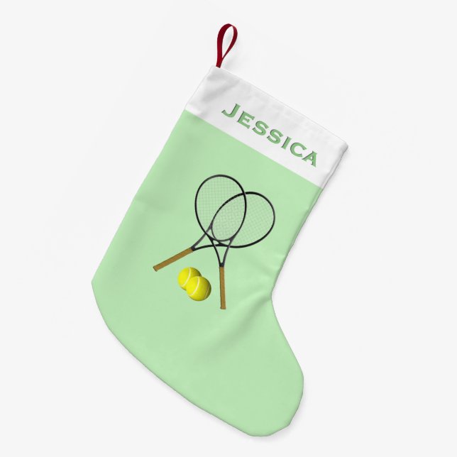 Calcetín Navideño Pequeño Rótulos de tenis verdes (Frente (Colgado))