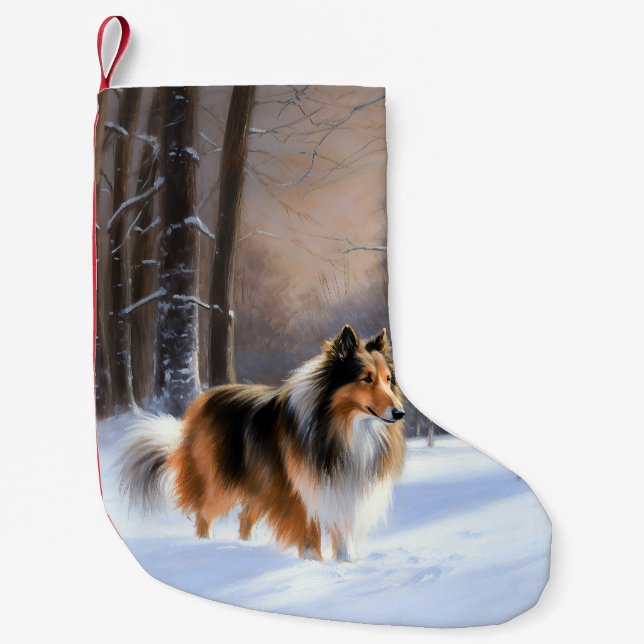 Calcetín Navideño Pequeño Rough Collie Deja Que Nieva Navidades (Anverso)