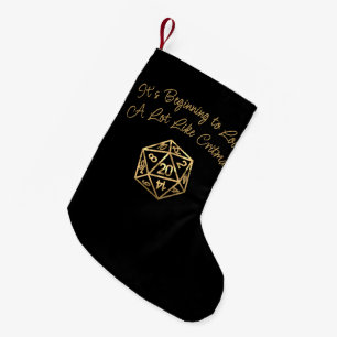 Calcetín Navideño Pequeño RPG Critmas   Gold Retro Tabletop Role Player Dice