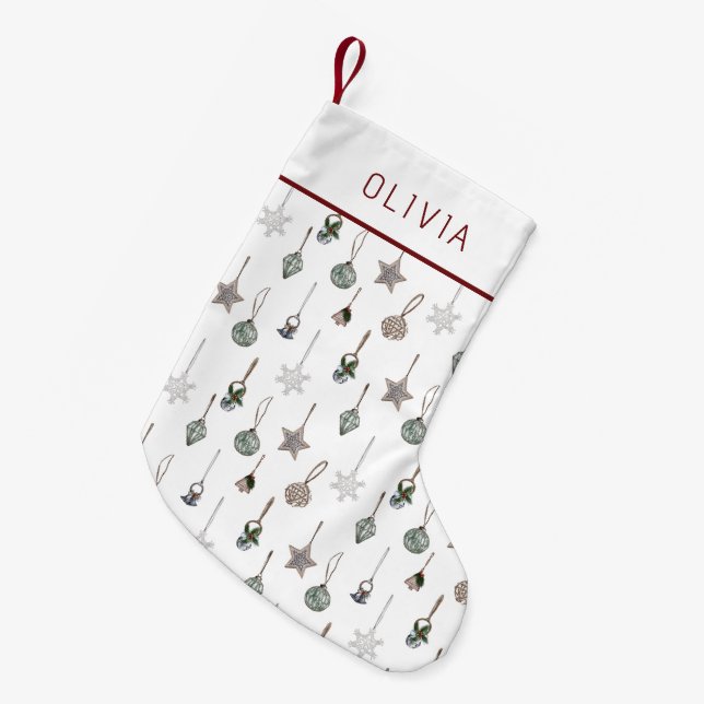 Calcetín Navideño Pequeño Rustic Christmas Ornaments  Custom Name (Frente (Colgado))
