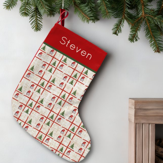 Calcetín Navideño Pequeño Rustic Gnomes & Trees – Tic Tac Toe Christmas (Subido por el creador)