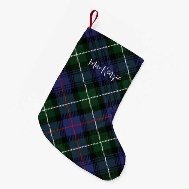 Calcetín Navideño Pequeño Rustic Plaid Farmhouse MacKenzie Tartan (Frente (Colgado))