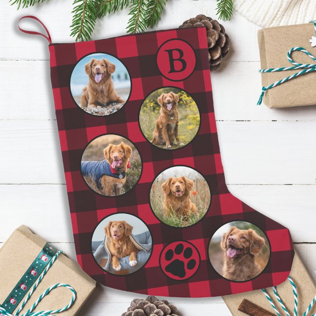 Calcetín Navideño Pequeño Rustic Red Black Buffalo Plaid Fun 12 Mascota Foto (Subido por el creador)
