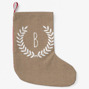 Calcetín Navideño Pequeño Rústico granjero Laurels de campo Faux Burlap