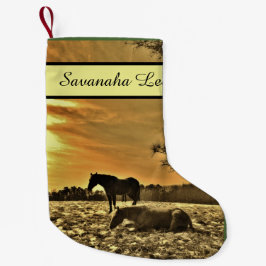 Calcetín Navideño Pequeño Rústicos Navidades Caballos en nieve personalizado