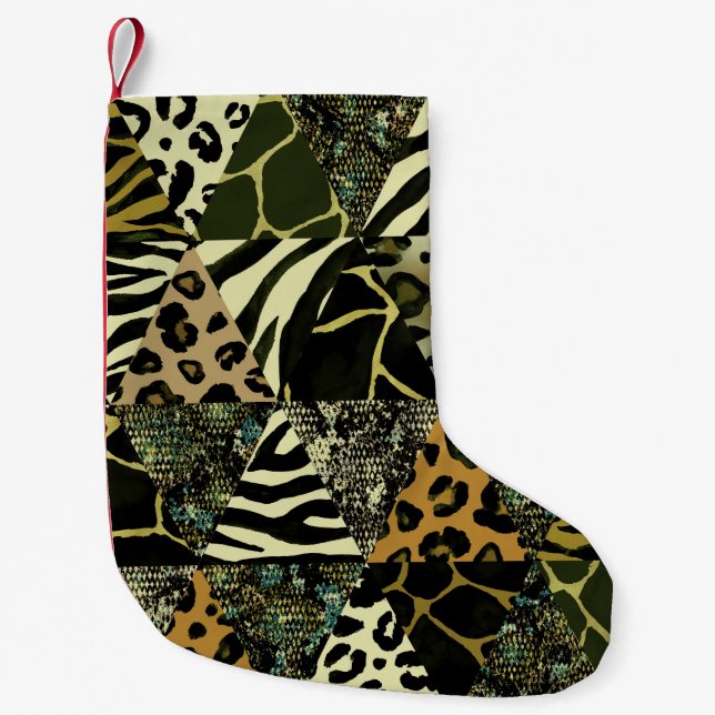 Calcetín Navideño Pequeño Safari de mosaico: Impresión animal acuática. (Anverso)