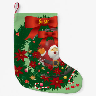 Calcetín Navideño Pequeño Sage Wreath Holiday Santa
