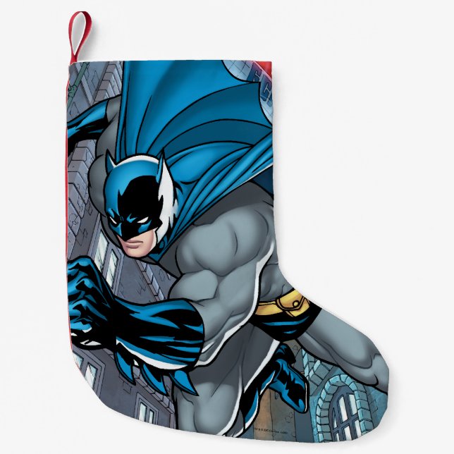 Calcetín Navideño Pequeño Saltos de Batman - Arco hacia adelante (Anverso)