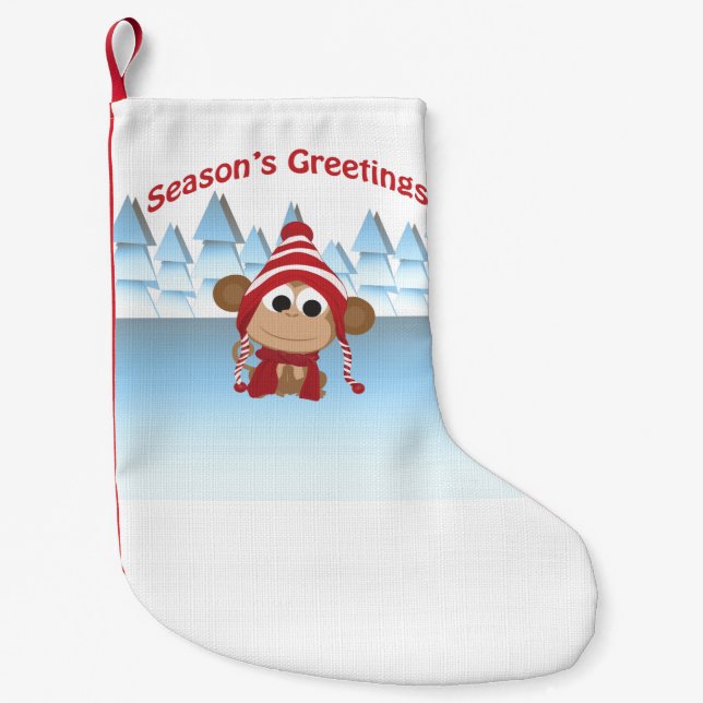 Calcetín Navideño Pequeño ¡Saludos de temporada! Mono (Anverso)