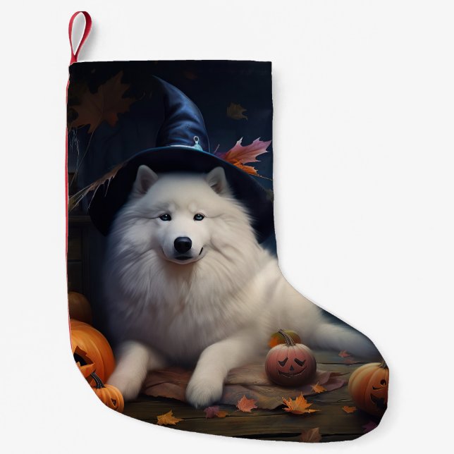 Calcetín Navideño Pequeño Samoyed Pumpkins Halloween Scary (Anverso)