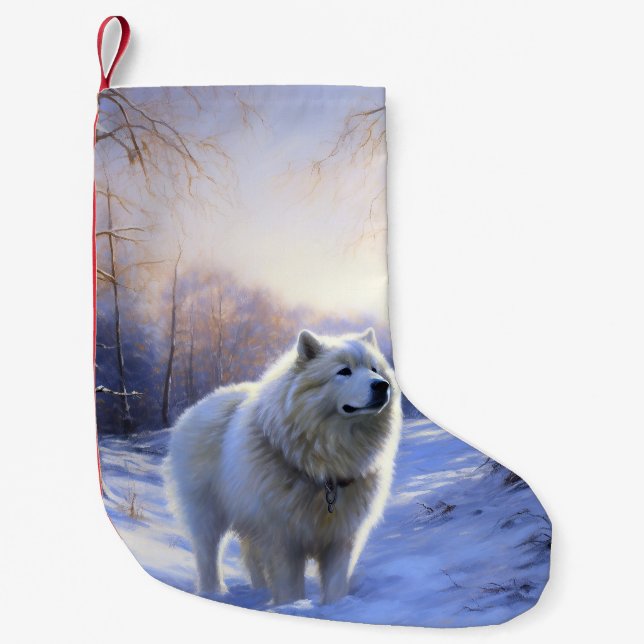 Calcetín Navideño Pequeño Samoyedo Deja que nieve Navidad (Anverso)