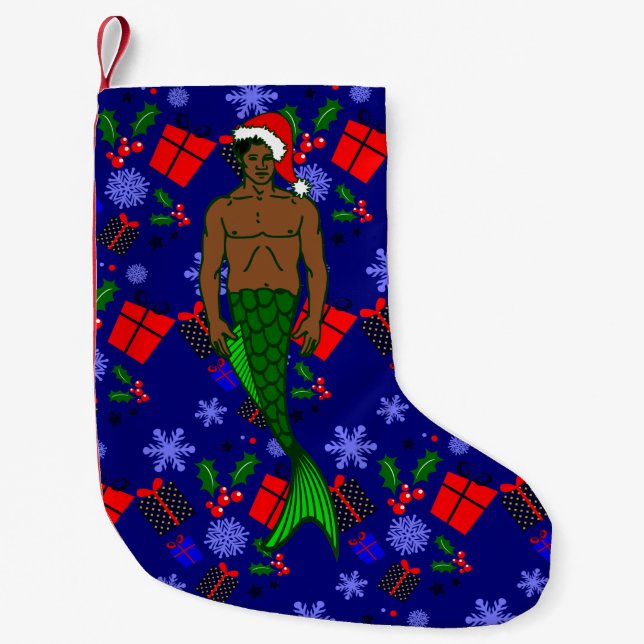 Calcetín Navideño Pequeño santa africana negra merman feas navidades regalos (Anverso)