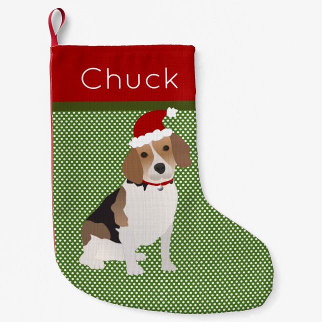 Calcetín Navideño Pequeño Santa Beagle Personalizada (Anverso)