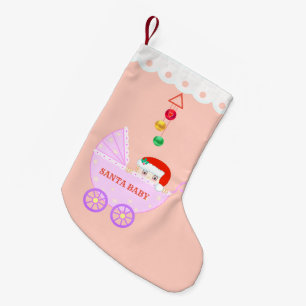 Calcetín Navideño Pequeño Santa bebé lindo en rosa