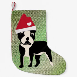 Calcetín Navideño Pequeño Santa Boston Terrier