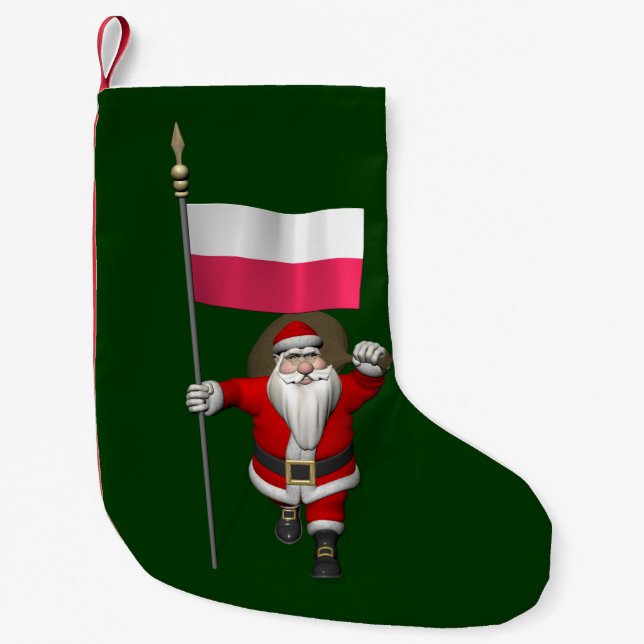 Calcetín Navideño Pequeño Santa Claus Con Bandera De Polonia (Anverso)