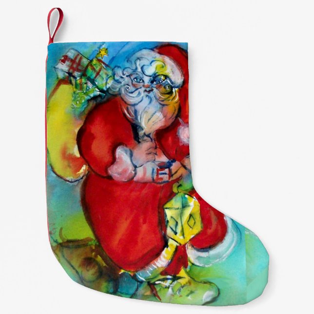 CALCETÍN NAVIDEÑO PEQUEÑO SANTA CLAUS CON LANTERN EN LA NOCHE DE LOS NAVIDAD (Anverso)
