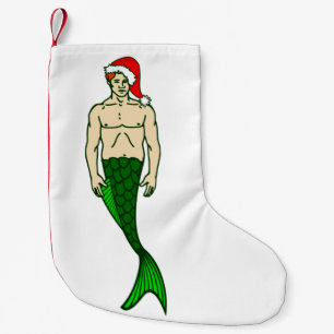 Calcetín Navideño Pequeño santa claus redhead merman navidades mermaid