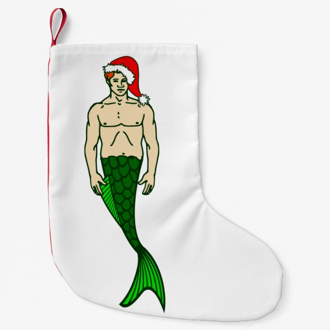 Calcetín Navideño Pequeño santa claus redhead merman navidades mermaid (Anverso)