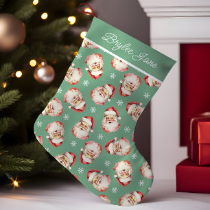 Calcetín Navideño Pequeño Santa Claus Retro Vintage Verde Personalizado