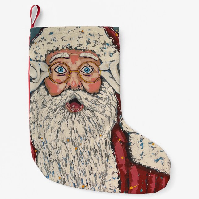 Calcetín Navideño Pequeño Santa Claus Surprised (Anverso)