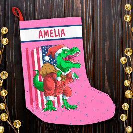 Calcetín Navideño Pequeño Santa Claus T-Rex Tyrannosaurus divertido de Navid