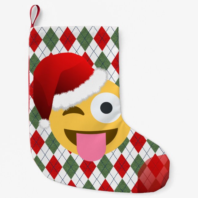 Calcetín Navideño Pequeño santa claus wink emoji navidades de Navidad (Anverso)