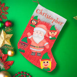 Calcetín Navideño Pequeño Santa Claus y Elf dicen su adorable nombre<br><div class="desc">Santa Claus y Elf dicen su adorable nombre</div>