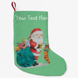 Calcetín Navideño Pequeño santa con saco verde lleno de regalos de navidades