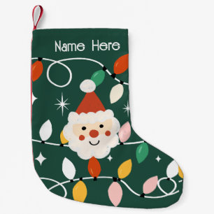 Calcetín Navideño Pequeño Santa Cuta Retro con luz de hadas verde
