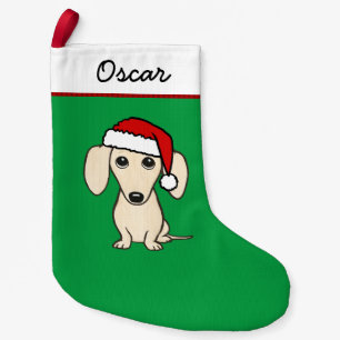 Calcetín Navideño Pequeño Santa Dachshund de crema Perro Wiener Lindo