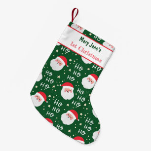 Calcetín Navideño Pequeño Santa de Navidad personalizada verde para niños