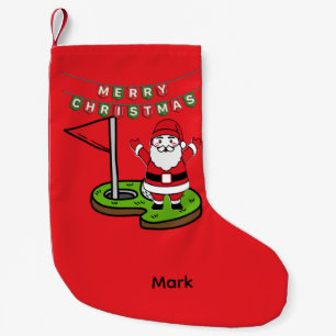 Calcetín Navideño Pequeño Santa Golfista con Feliz Navidad