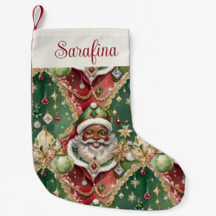 Calcetín Navideño Pequeño Santa joyero afroamericano de Navidad