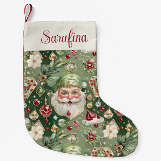 Calcetín Navideño Pequeño Santa Joyero de Acuarela Estilo Vintage Navidad