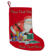 Santa lindo y juguetes que envuelven los regalos